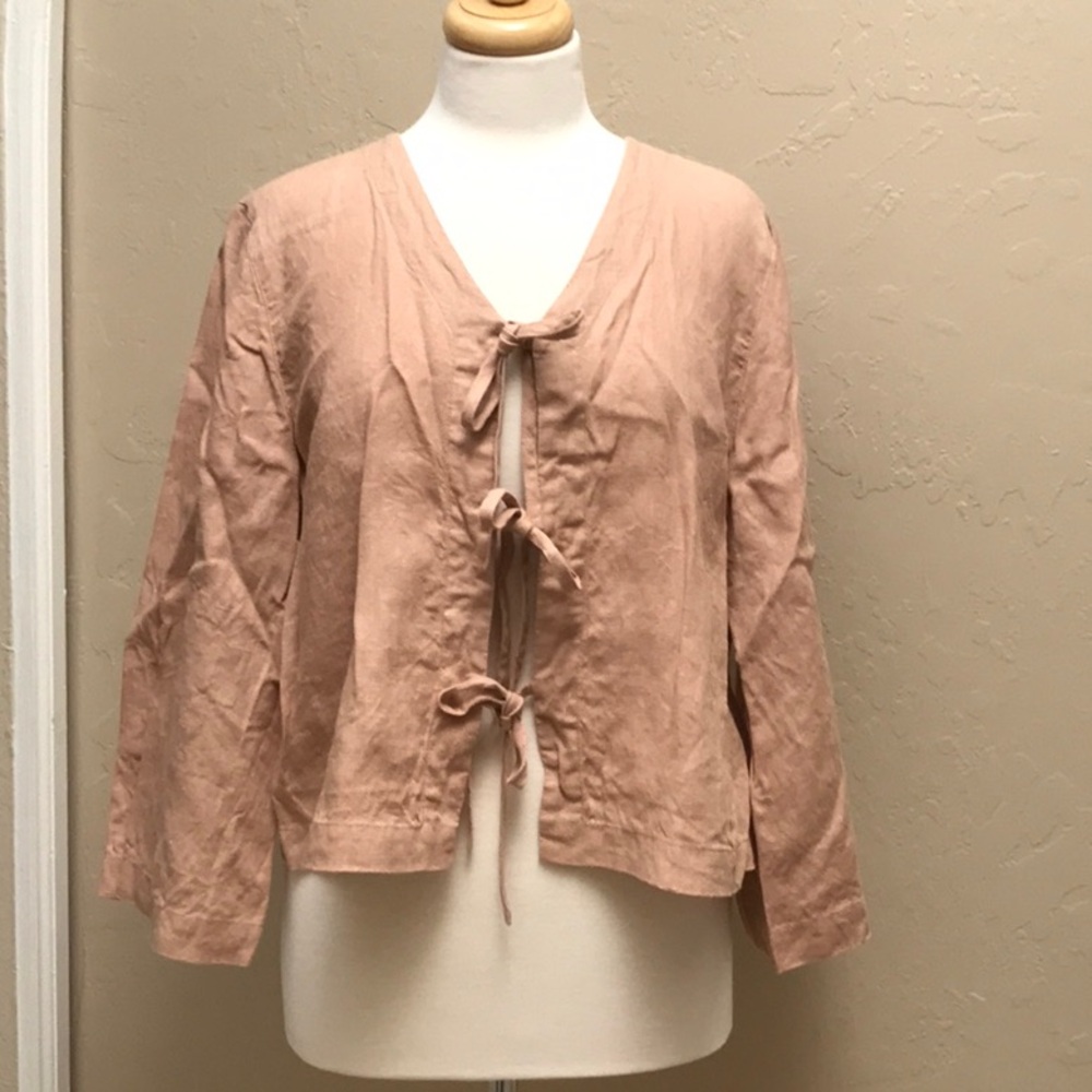 Linenfox Marina Tie Front Linen Top in Dusty Peach, S/M